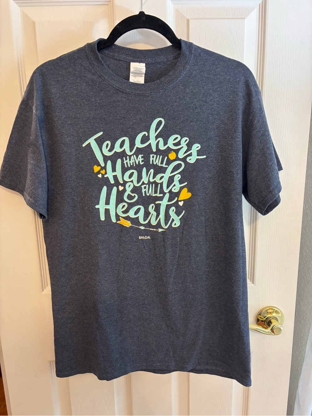 Kerusso Navy Short Sleeve Tee with Aqua and Yellow Teacher Graphic